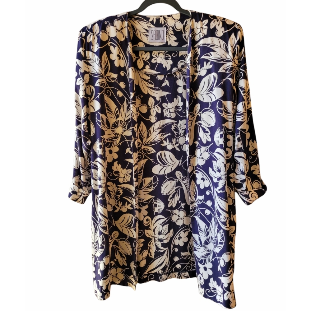 Vintage Sabino Floral 3/4 Sleeve Open Cardigan 12